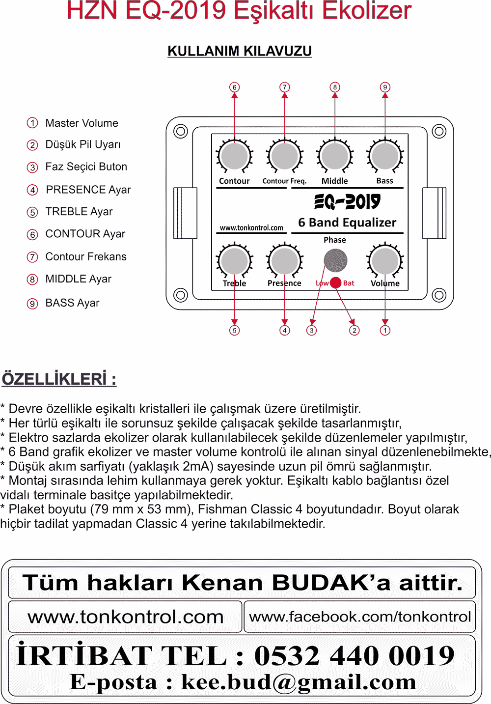 EQ-2019 kullanım kılavuzu: ön paneldeki 9 kontrolün görevleri ve devrenin özellikleri